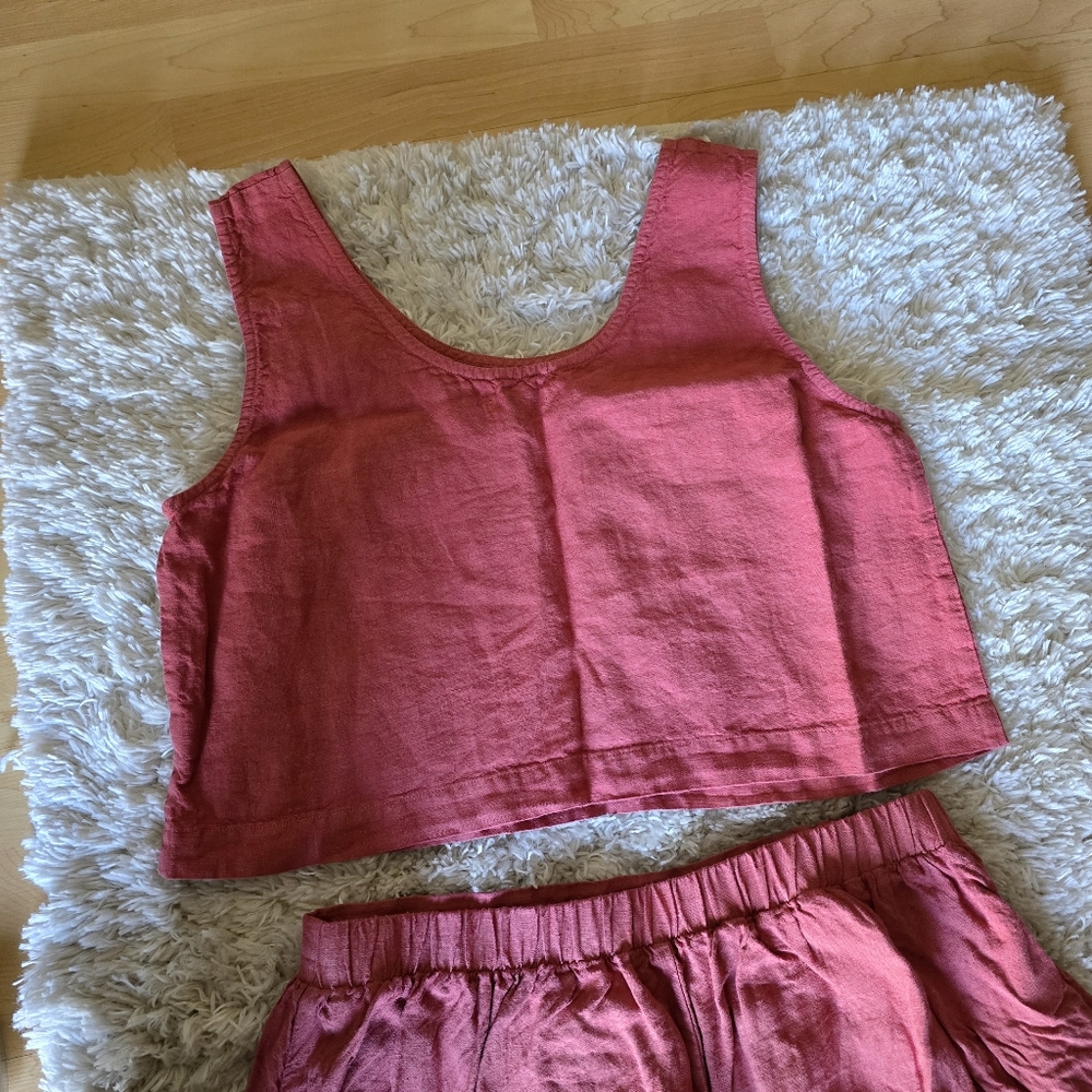 MENIQUE Pink Sleeveless Top‎ and Skirt Set 100% Linen Size XL - Picture 10 of 13
